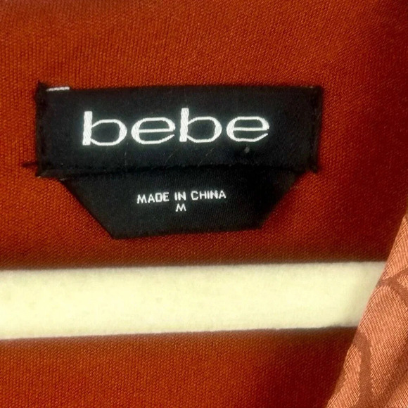NEW Bebe Satin Button Up Jacquard Mini Dress Women Medium Copper Rust‎ Orange - Picture 9 of 10